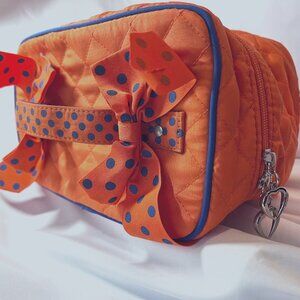 Vivary-Travel-Make Up Bag-Orange & Blue-Poka dots-Mirror-Cloth-Compartments